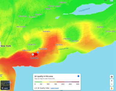 The air in Nassau and parts of Suffolk is worse than officials expected as it carries smoke from the raging wildfire in New Jersey.